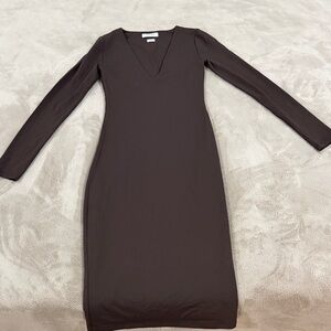 Aritzia Babaton V neck Brown Bodycon Long Dress XS - Lined and Stretch material